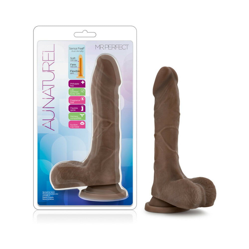 Blush Au Naturel Mister Perfect 8.5 in. Posable Dual Density Dildo with Balls & Suction Cup Brown