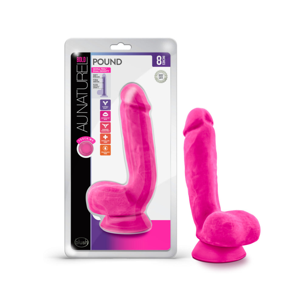 Blush Au Naturel Bold Pound 8.5 in. Posable Dual Density Dildo with Balls & Suction Cup Pink