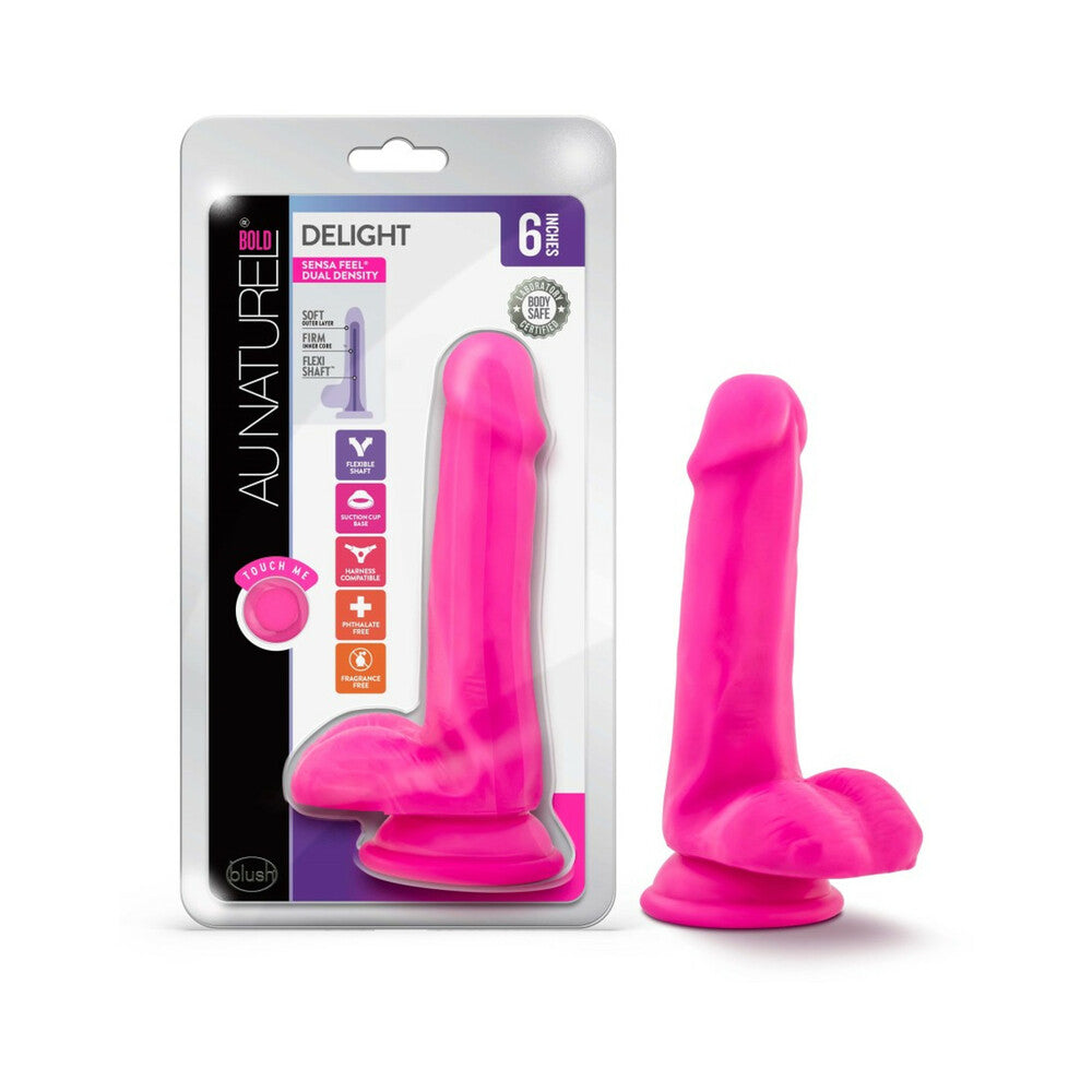 Blush Au Naturel Bold Delight 6 in. Posable Dual Density Dildo with Balls & Suction Cup Pink