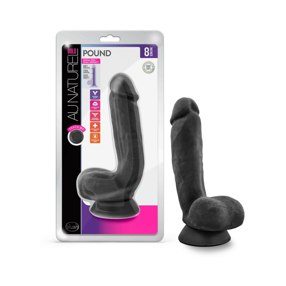 Blush Au Naturel Bold Pound 8.5 in. Posable Dual Density Dildo with Balls & Suction Cup Black