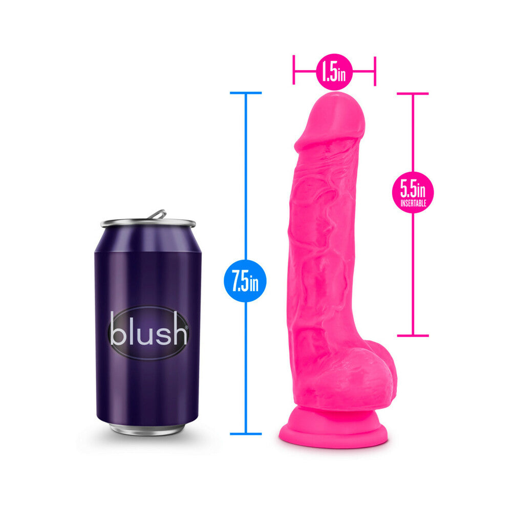Neo Elite 7.5 in. Silicone Dual Density Dildo with Balls Neon Pink