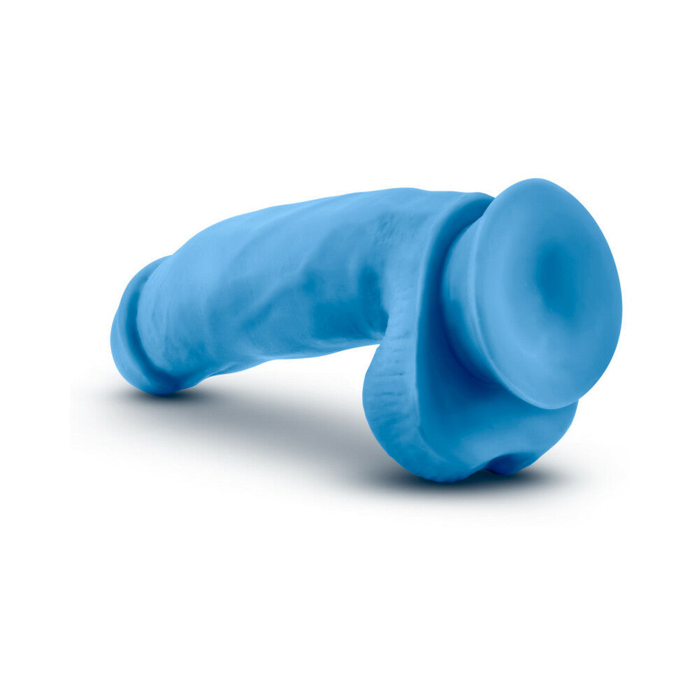 Neo Elite 7 in. Silicone Dual Density Dildo with Balls Neon Blue
