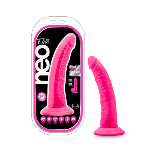 Blush Neo Elite 7.5 in. Silicone Dual Density Dildo with Suction Cup Neon Pink