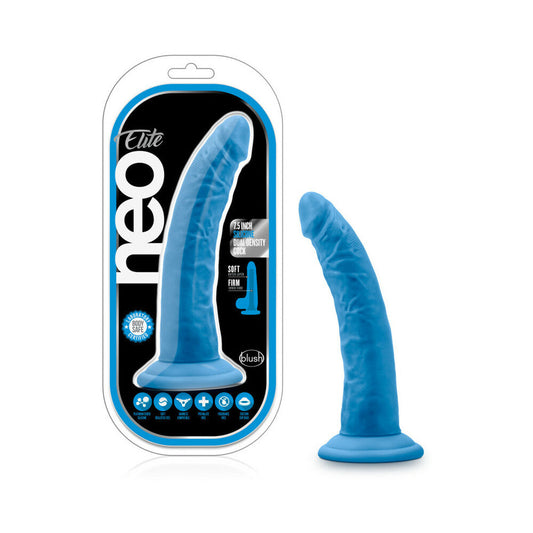 Blush Neo Elite 7.5 in. Silicone Dual Density Dildo with Suction Cup Neon Blue