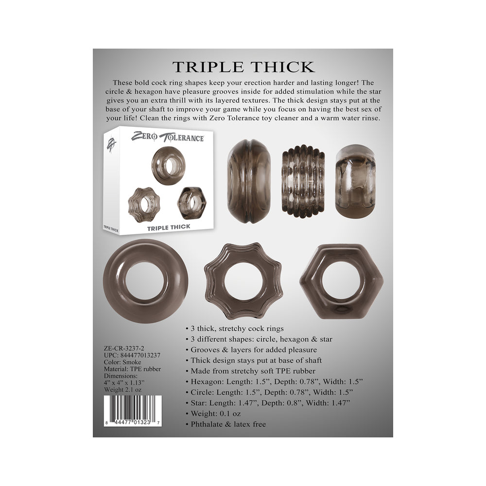 ZT Triple Thick 3Pc Cockring Set Smoke