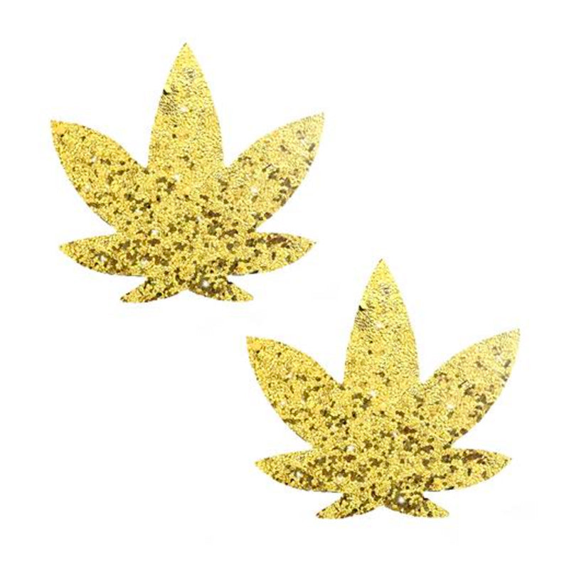 Neva Nude Super Sparkle Gold Glitter Dope AF Weed Leaf Pasties