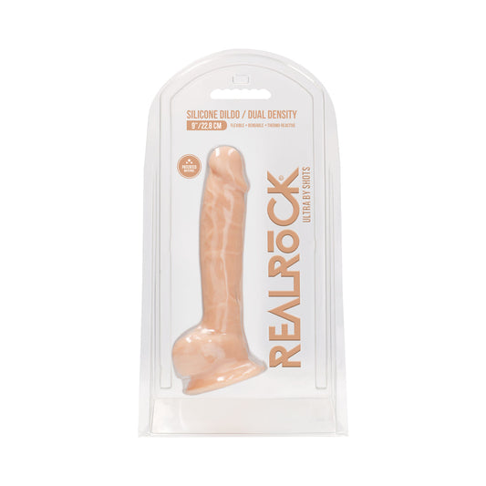 RealRock Ultra Realistic Dual Density Silicone 9 in. Bendable Dildo With Balls Beige