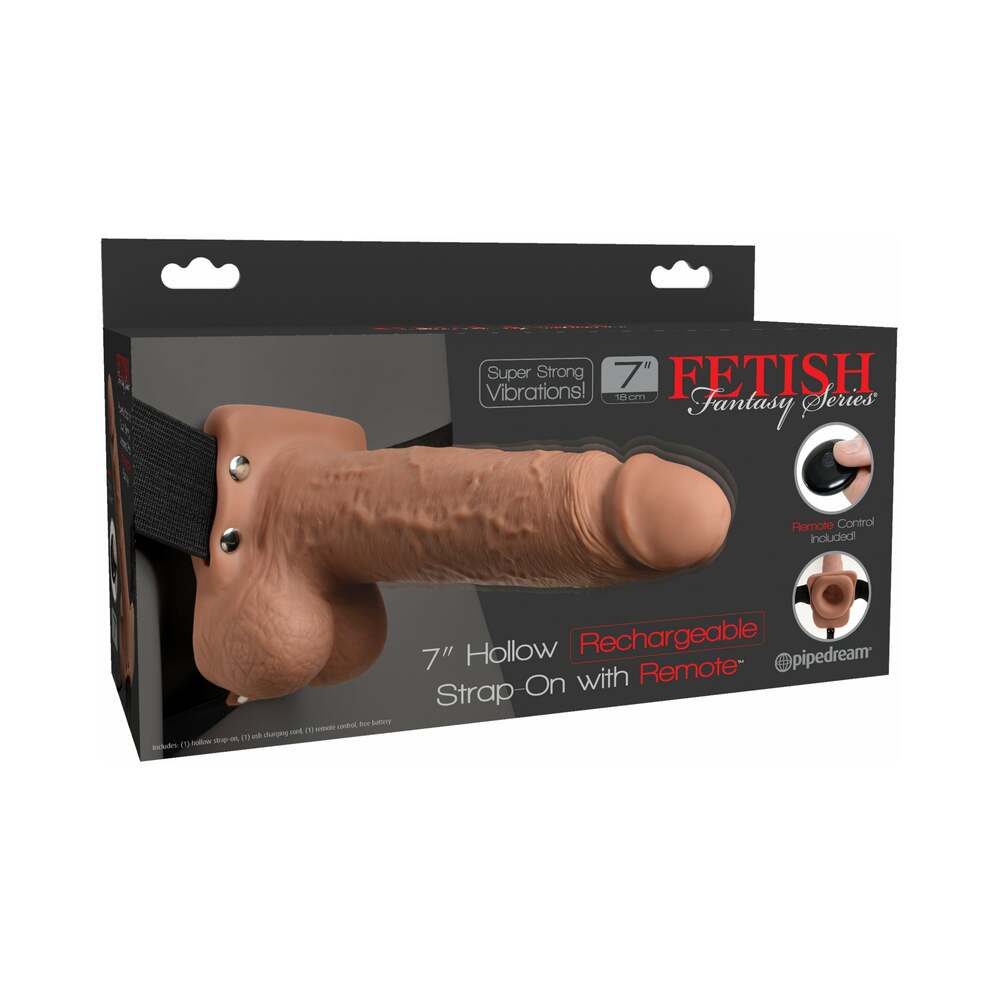 Pipedream Fetish Fantasy Series Vibrating 7 in. Hollow Strap-On With Balls Tan/Black