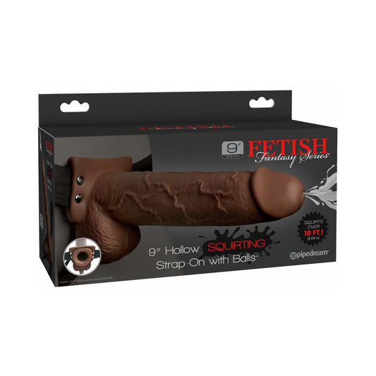 Pipedream Fetish Fantasy Series 9 in. Hollow Squirting Strap-On With Balls Brown/Black