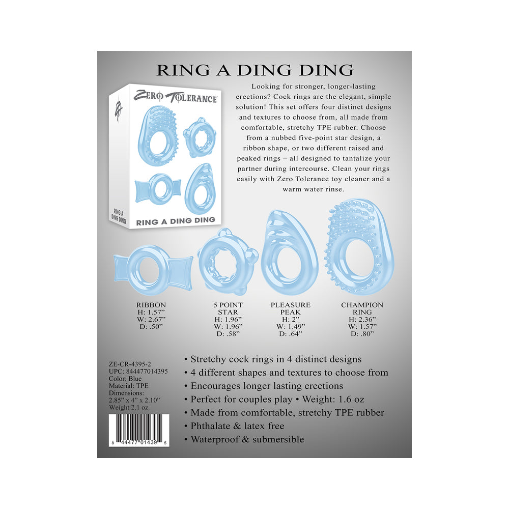 ZT Ring A Ding Ding 4Pc Cockring Set Blu