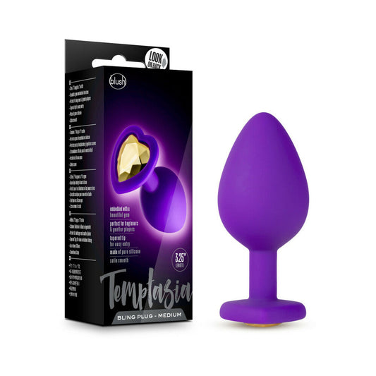 Blush Temptasia Bling Anal Plug with Heart-Shaped Gem Base Medium Purple