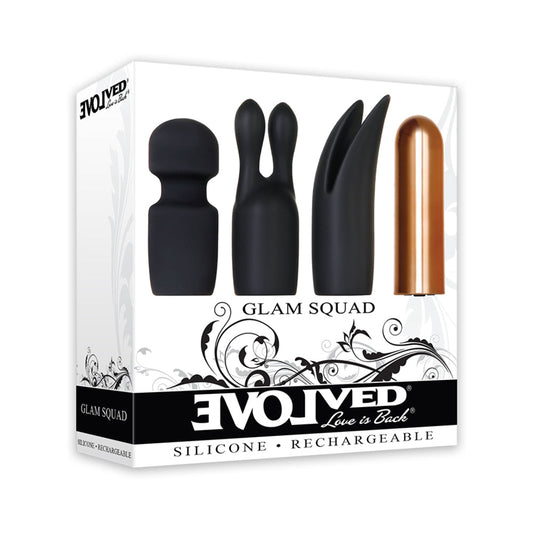 Evolved Glam Squad Rechargeable Bullet Vibrator With 3-Piece Silicone Sleeve Set Black/Copper