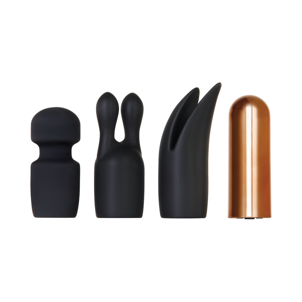 Evolved Glam Squad Rechargeable Bullet Vibrator With 3-Piece Silicone Sleeve Set Black/Copper