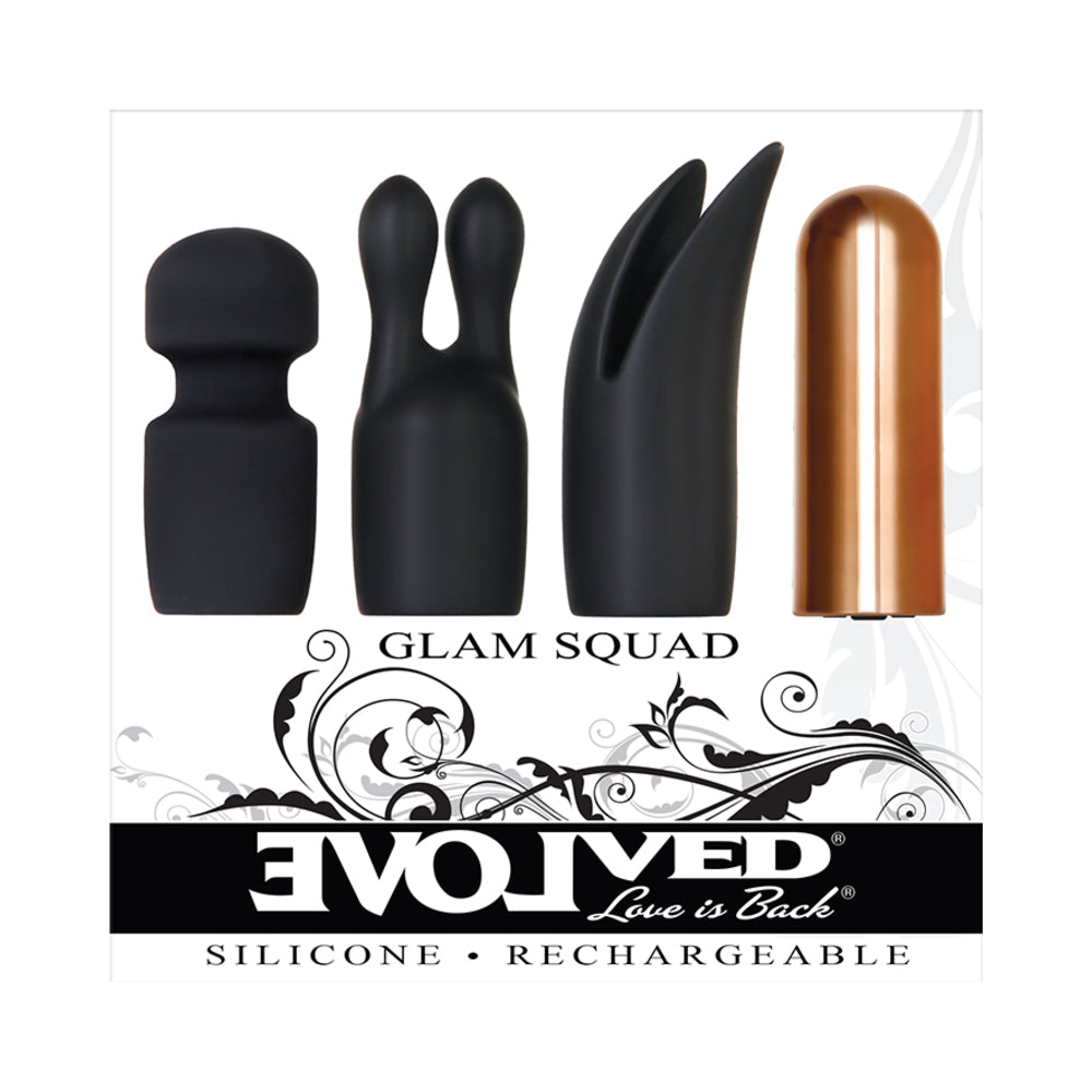 Evolved Glam Squad Rechargeable Bullet Vibrator With 3-Piece Silicone Sleeve Set Black/Copper