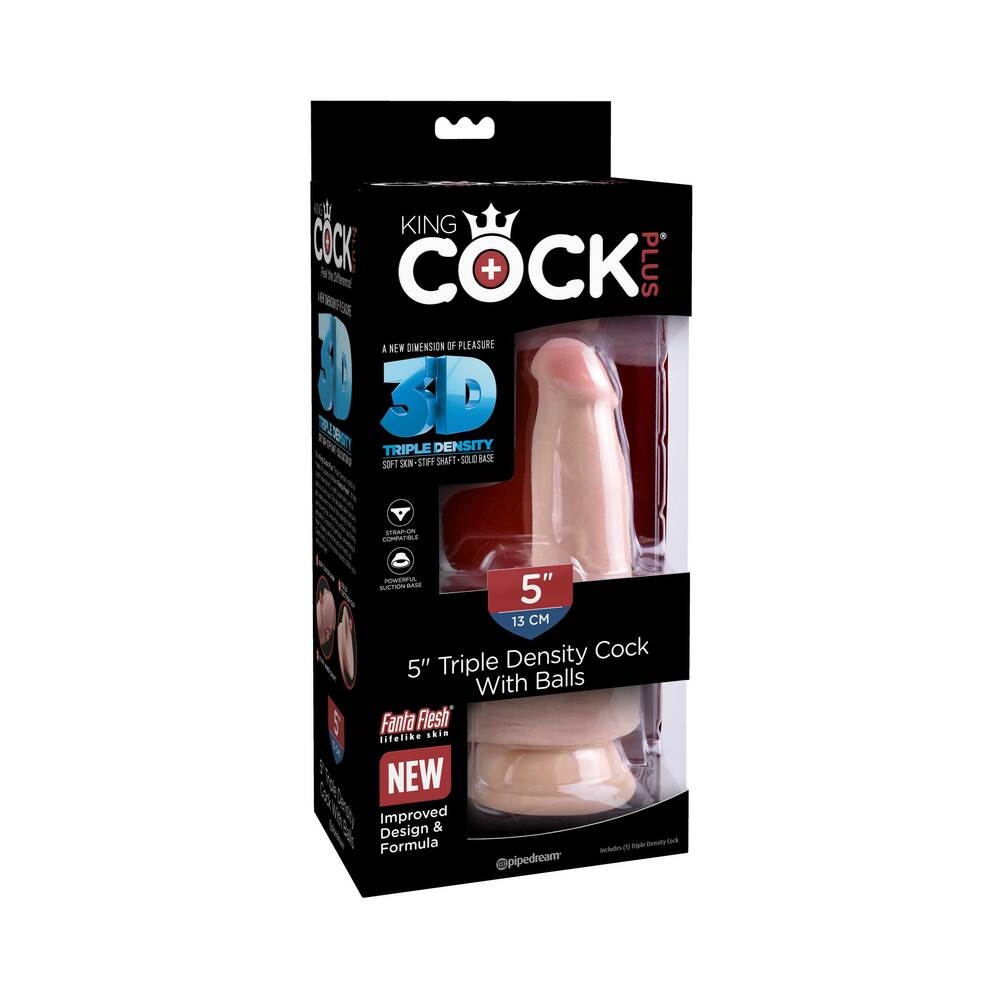 Pipedream King Cock Plus 5 in. Triple Density Cock With Balls Realistic Suction Cup Dildo Beige