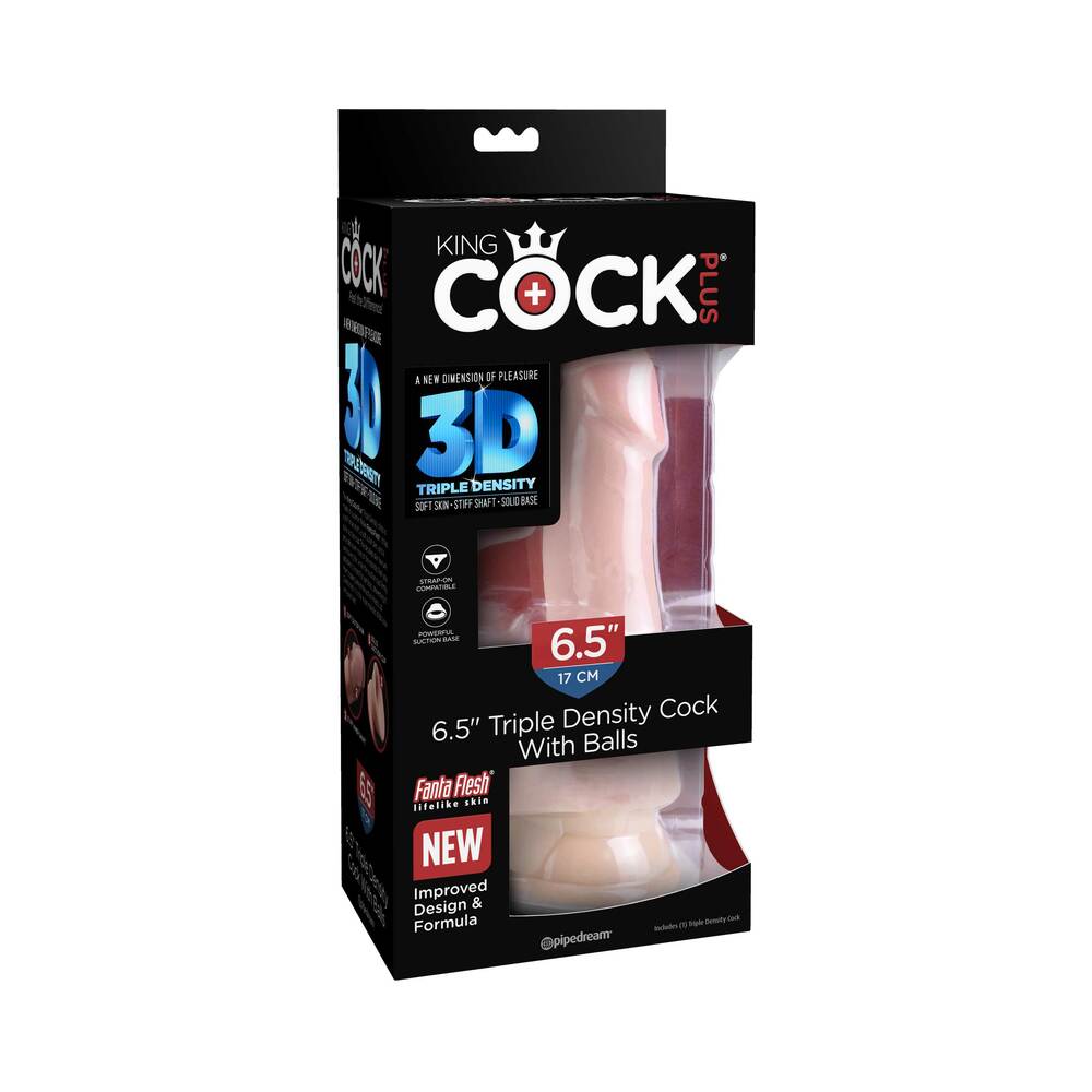 Pipedream King Cock Plus 6.5 in. Triple Density Cock With Balls Realistic Suction Cup Dildo Beige