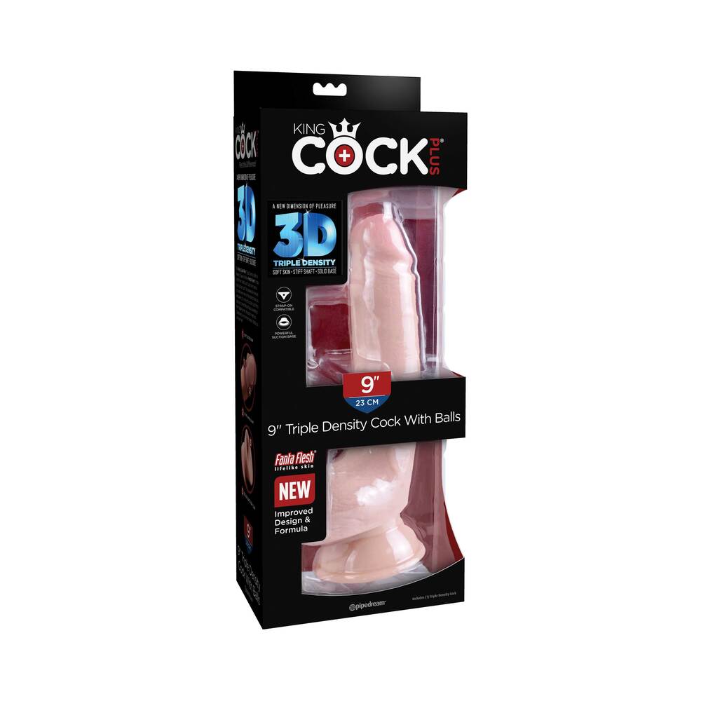 Pipedream King Cock Plus 9 in. Triple Density Cock With Balls Realistic Suction Cup Dildo Beige