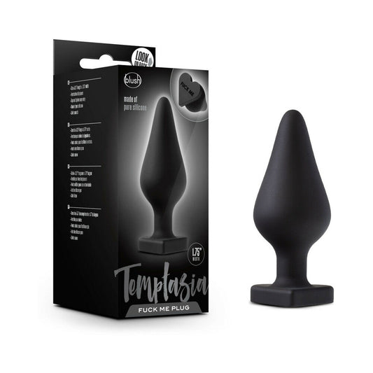 Blush Temptasia 'Fuck Me' Silicone Anal Plug with Heart-Shaped Base Black