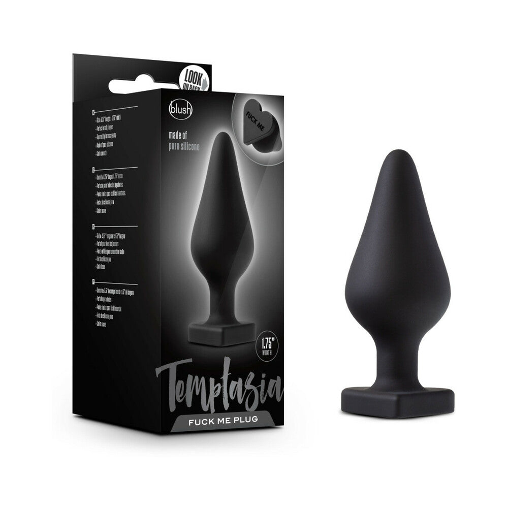 Temptasia 'Fuck Me' Silicone Anal Plug with Heart-Shaped Base Black
