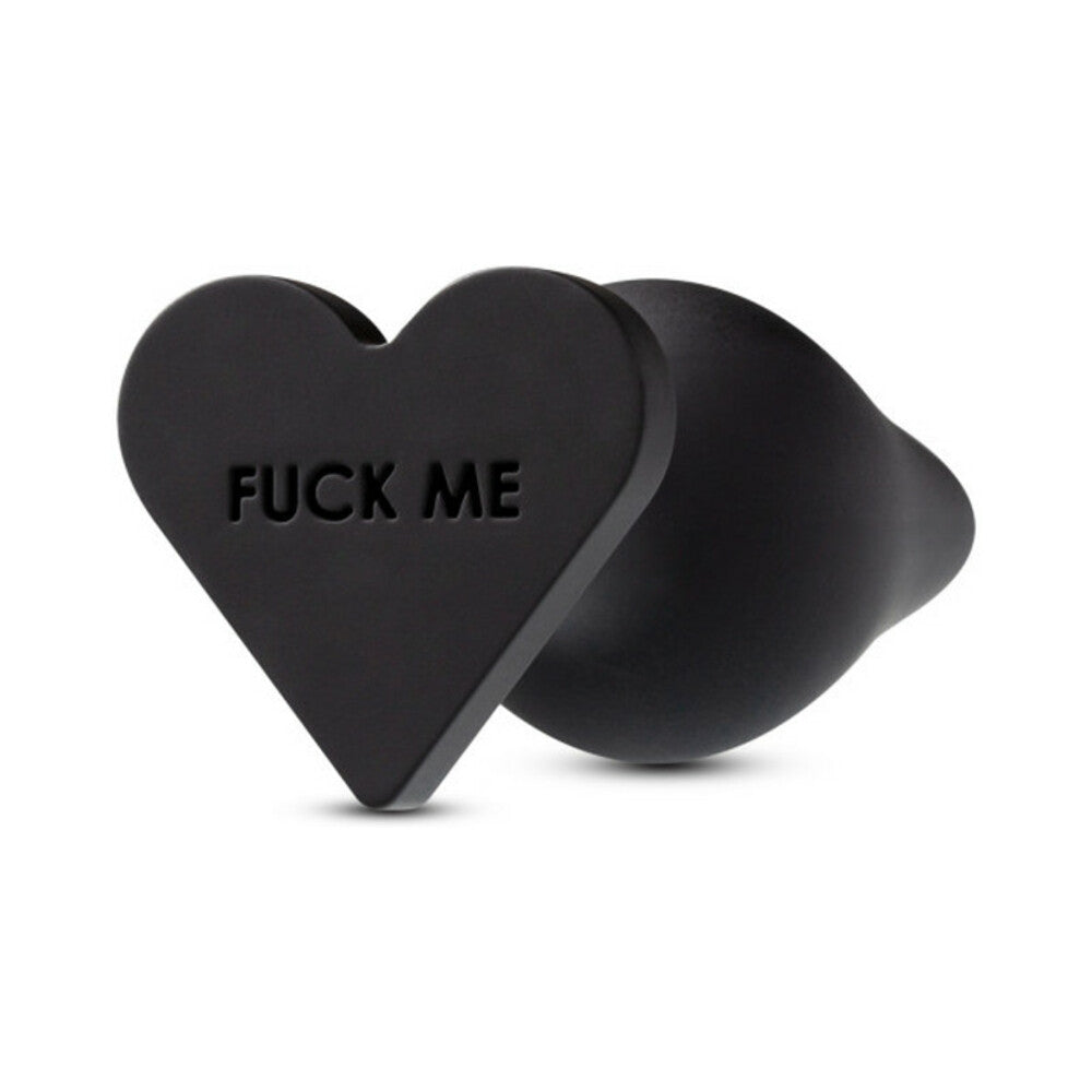 Temptasia 'Fuck Me' Silicone Anal Plug with Heart-Shaped Base Black