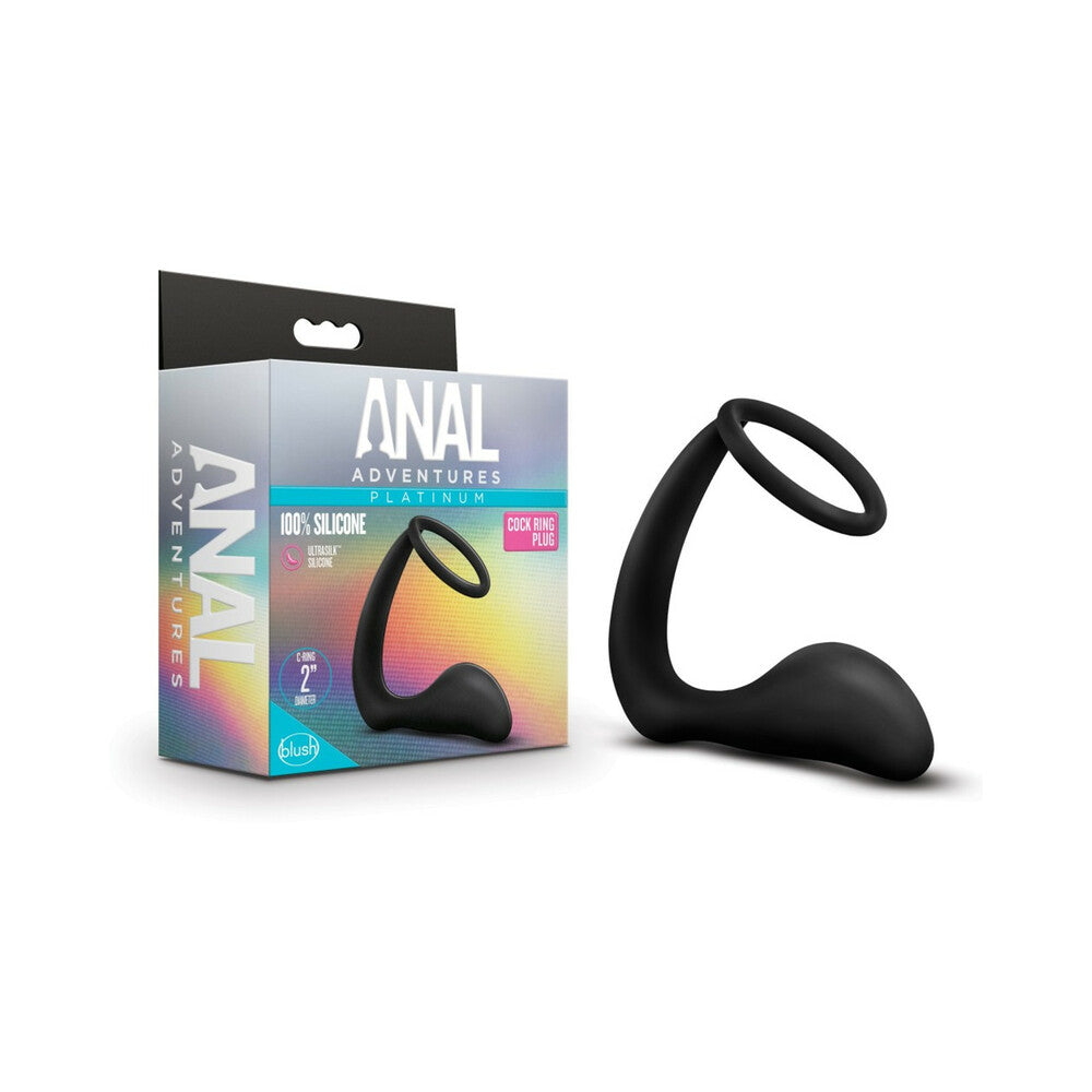 Anal Adventures Platinum Silicone Cock Ring Plug Black