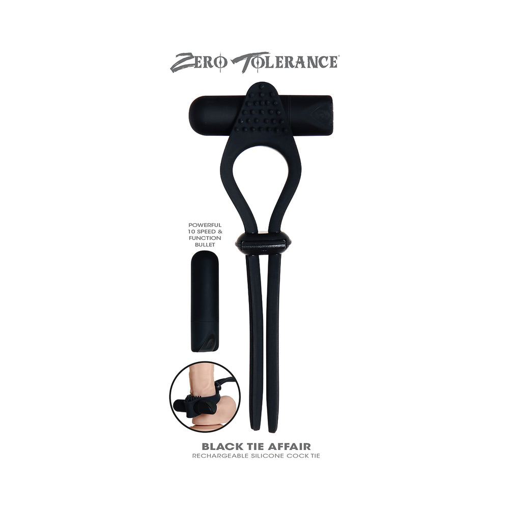 Zero Tolerance Black Tie Affair Rechargeable Silicone Cock Tie Cockring Black
