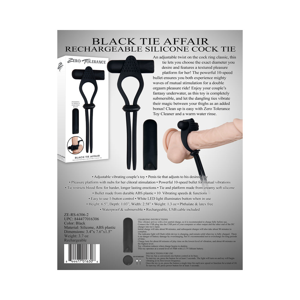 Zero Tolerance Black Tie Affair Rechargeable Silicone Cock Tie Cockring Black