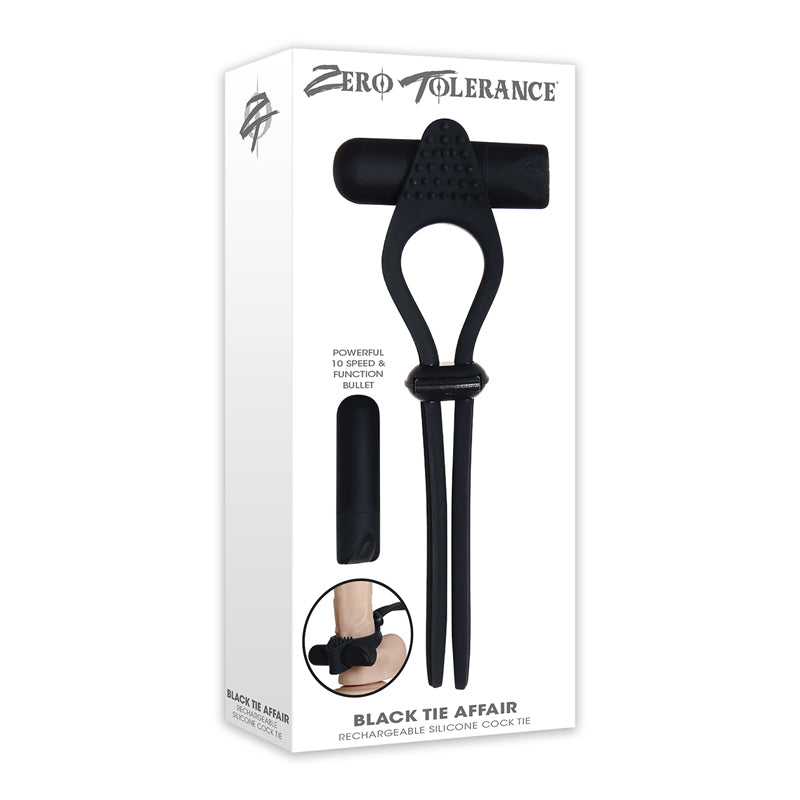 Zero Tolerance Black Tie Affair Rechargeable Silicone Cock Tie Cockring Black