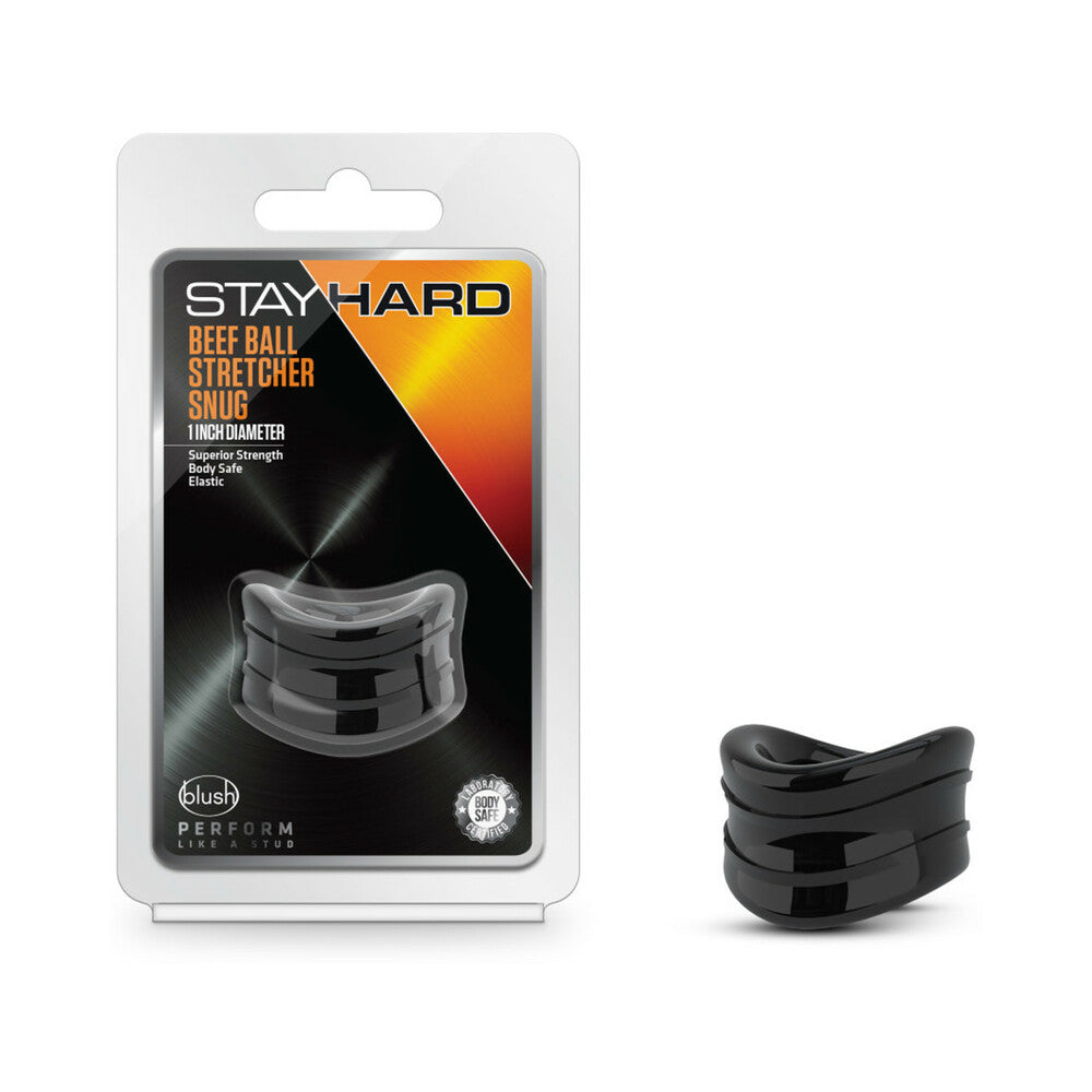 Blush Stay Hard Beef Ball Stretcher Snug 1 in. Black