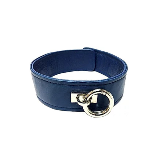 Leather Plain Collar with Removeable O-Ring - BLUE