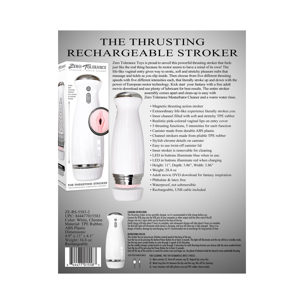 Zero Tolerance Rechargeable Thrusting Stroker With Movie Download White