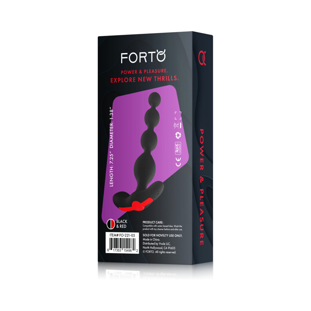 Forto Vibrating Anal Beads Rechargeable Silicone Plug Black