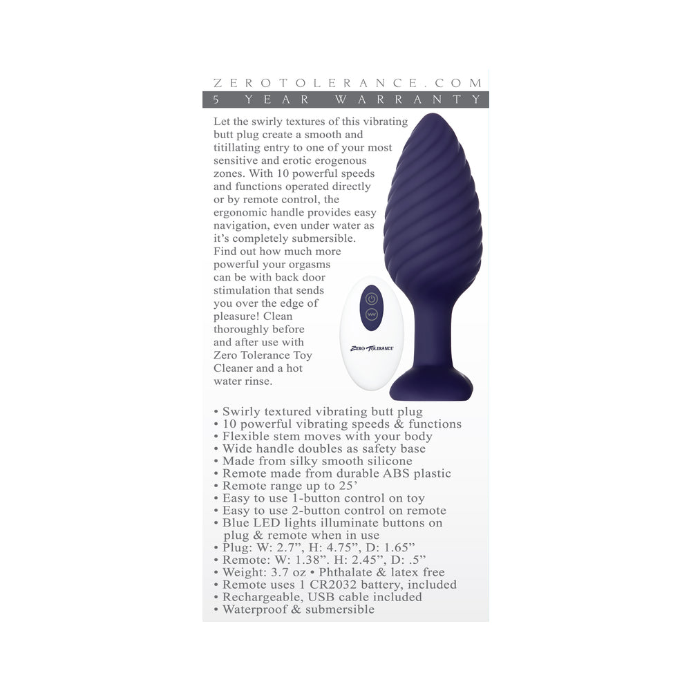 ZT Wicked Twister Vibrating AnalPlug Pur