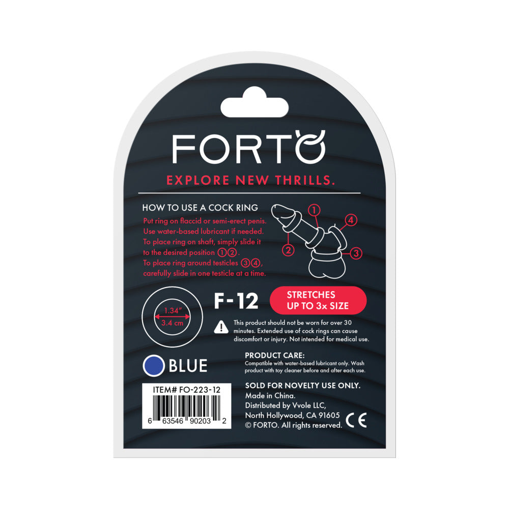 Forto F-12 Liquid Silicone Cockring 35mm Blue