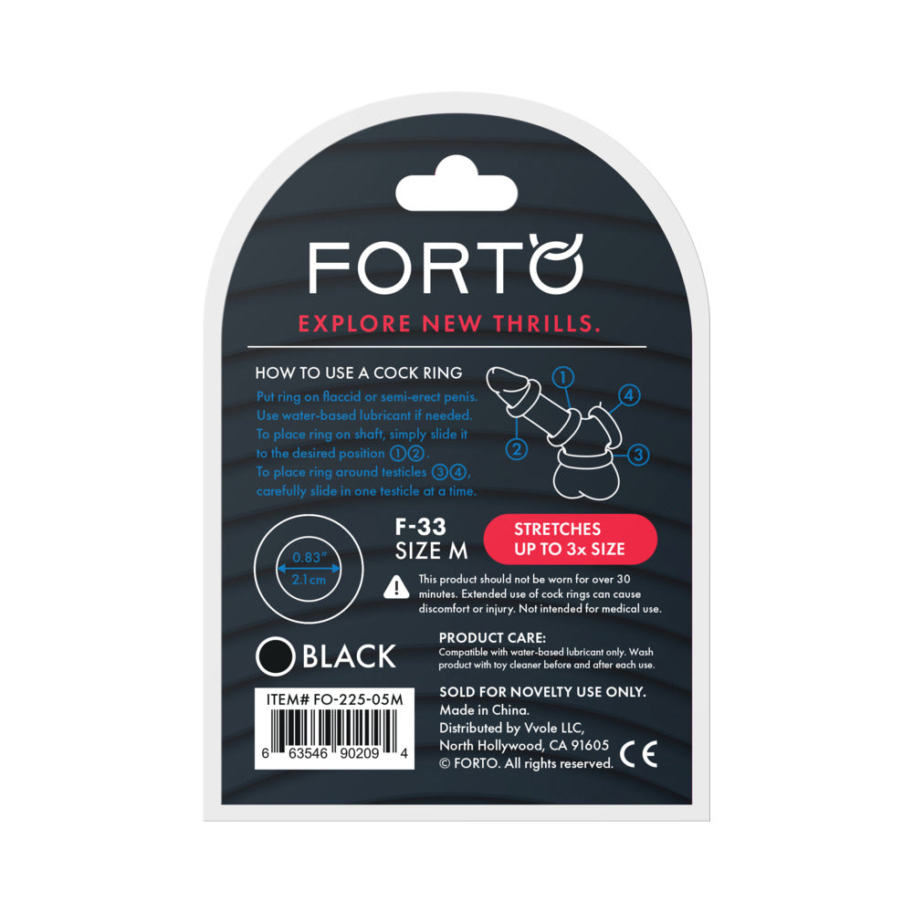 Forto F-33 Liquid Silicone Cockring Medium Black