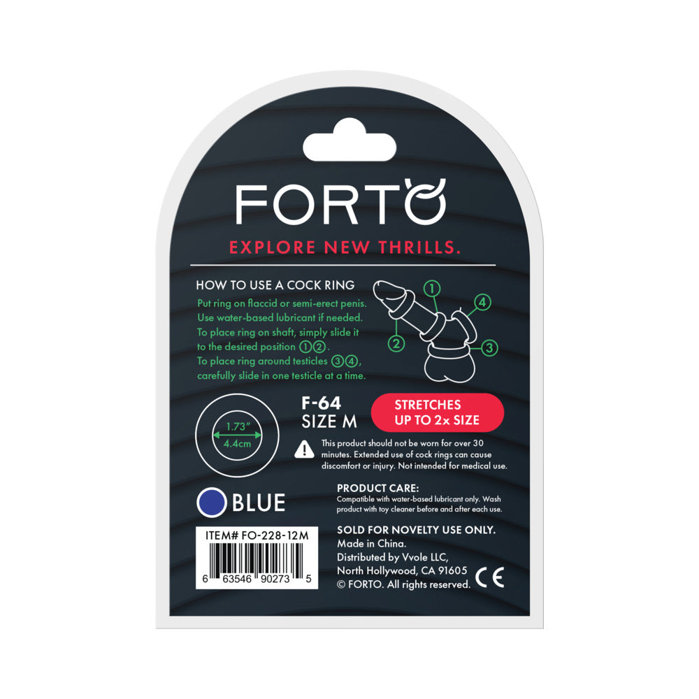 Forto F-64 Wide Liquid Silicone Cockring Medium Blue