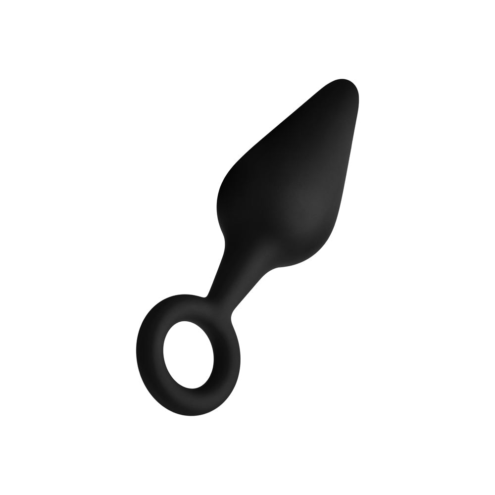 Forto F-10 Silicone Anal Plug with Pull Ring Medium Black