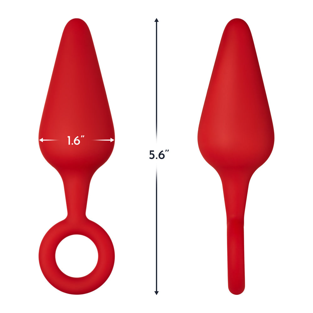 Forto F-10 Silicone Anal Plug with Pull Ring Large Red