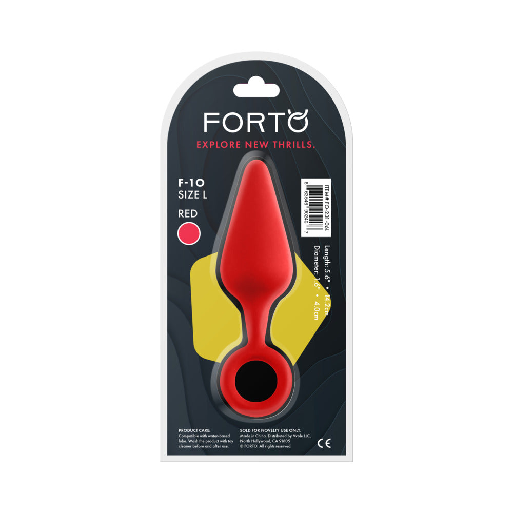 Forto F-10 Silicone Anal Plug with Pull Ring Large Red