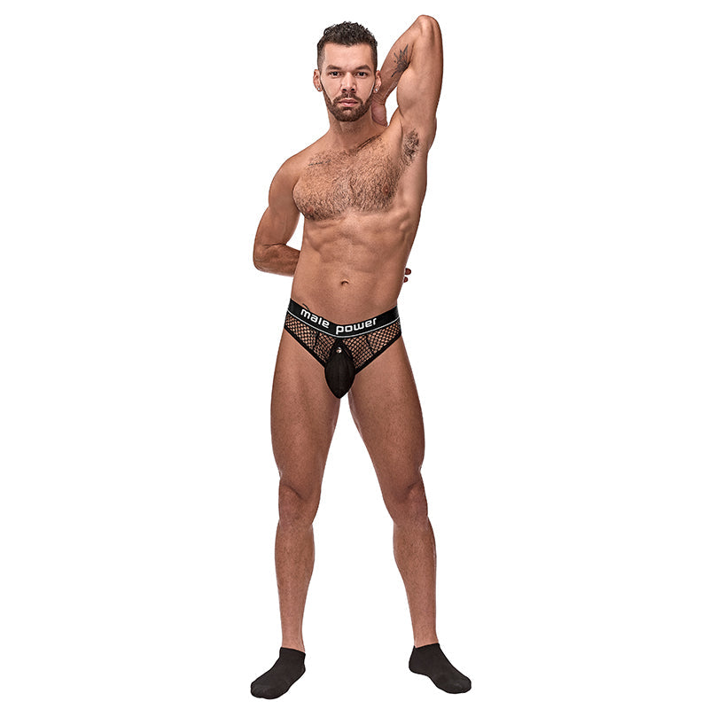 Male Power Cock Pit Net Cock Ring Thong Blk LX