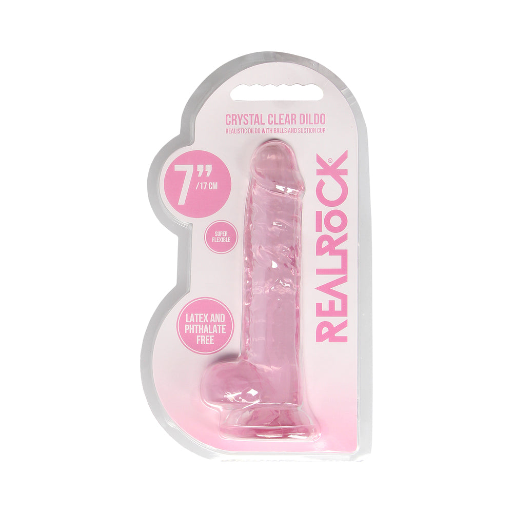 Consolador RealRock CC de 7 pulgadas con bolas y succión, color rosa