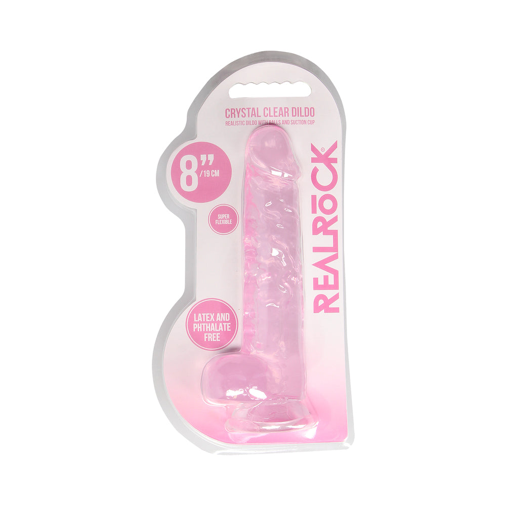 Consolador RealRock CC de 8 pulgadas con bolas y succión, color rosa