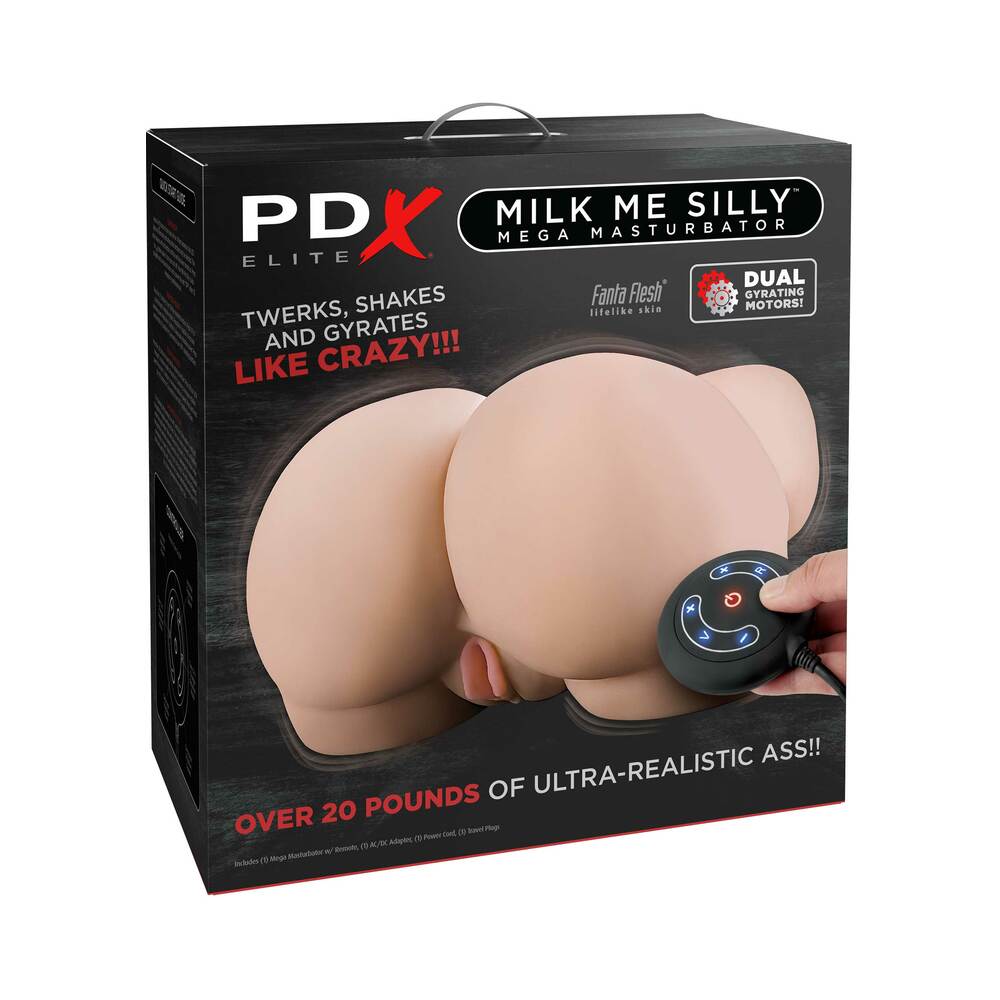 PDX Elite Milk Me Silly Remote-Controlled Vibrating Rotating Dual-Entry Mega Masturbator Beige