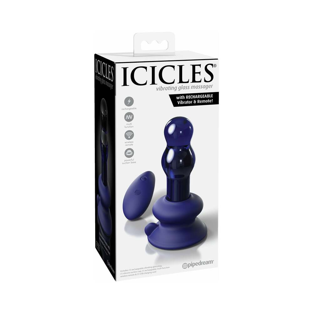 Pipedream Icicles No. 83 Vibrating Glass Massager With Suction Cup Blue