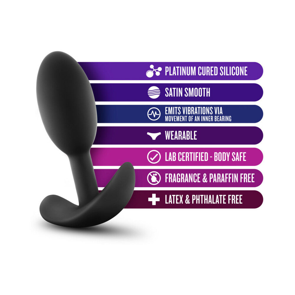 Anal Adventures Platinum Silicone Weighted Vibra Slim Plug Small Black