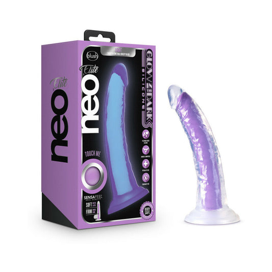 Blush Neo Elite Glow in the Dark Light 7 in. Silicone Dual-Density Dildo Neon Purple