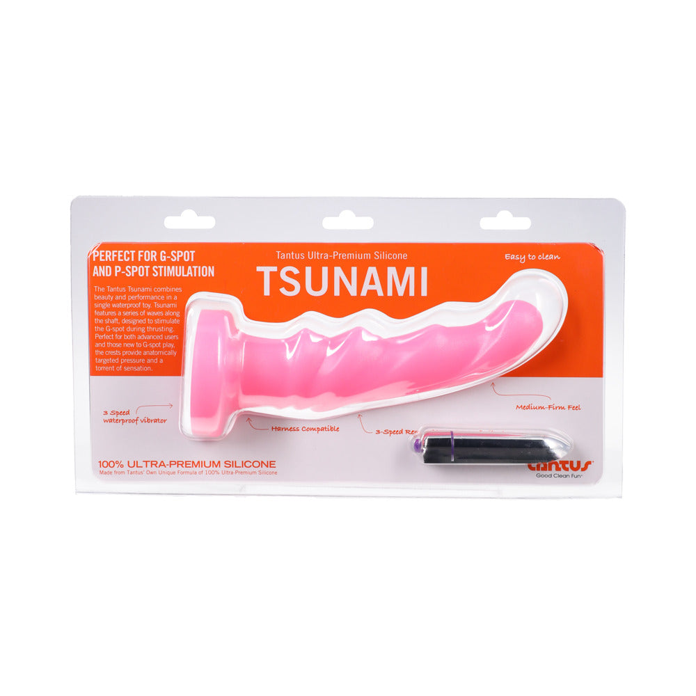 Tantus Tsunami Vibrating G-Spot Dildo Bubble Gum (Clamshell)