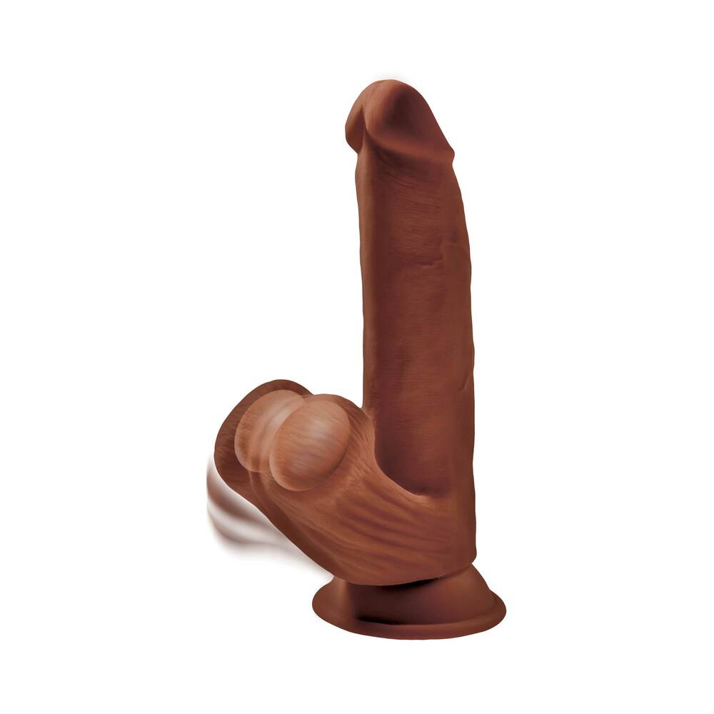 King Cock Plus 8 in. Triple Density Cock With Swinging Balls Dildo Brown