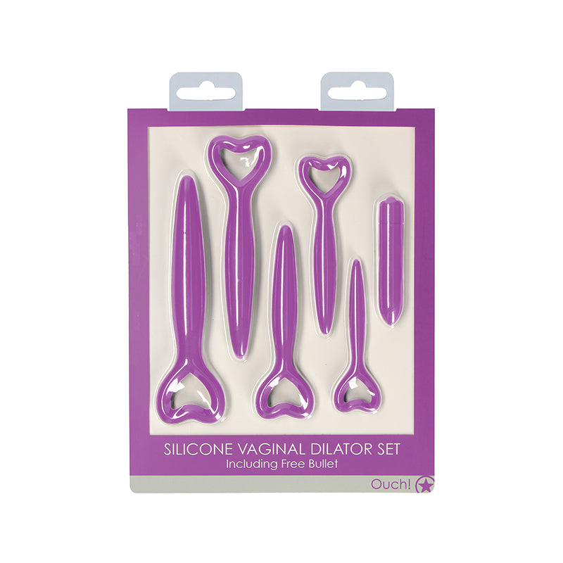 Ouch! 5-Piece Silicone Vaginal Dilator Set With Bullet Vibrator Purple