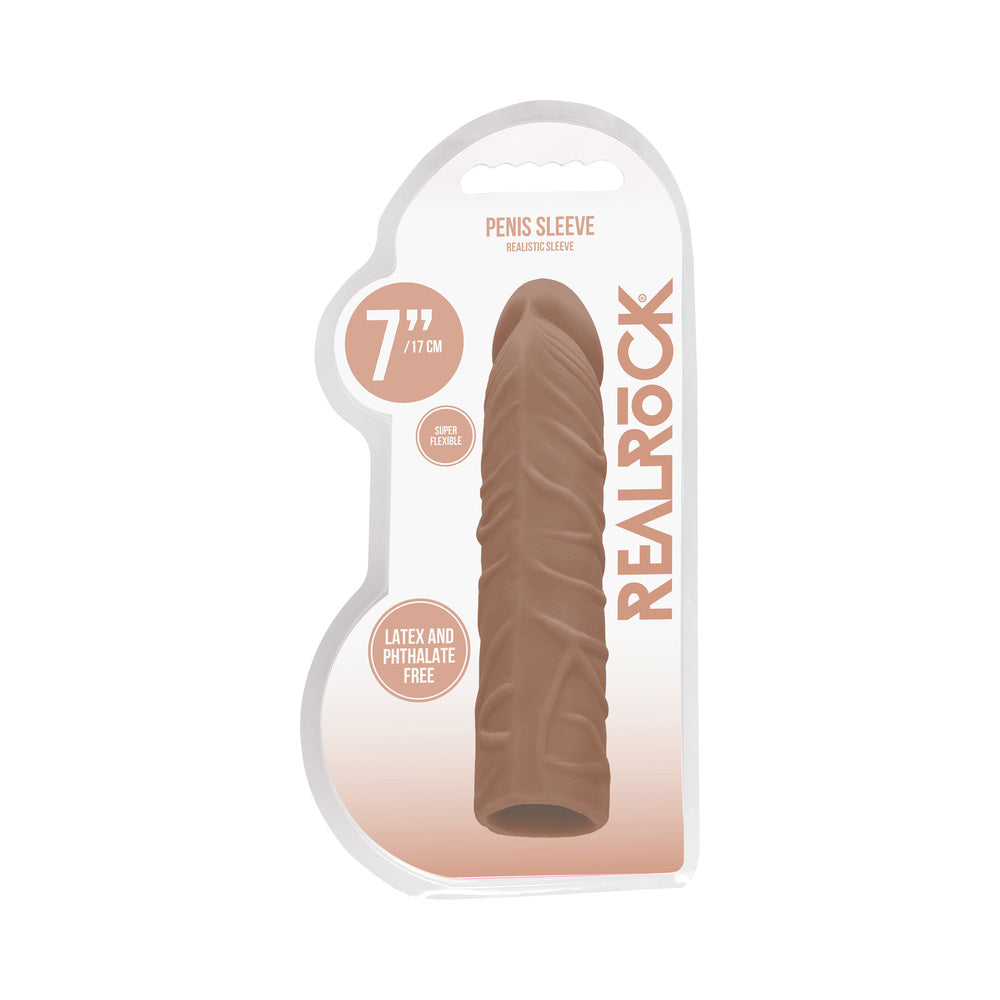 Extensor de pene RealRock Veiny de 7 pulgadas color tostado